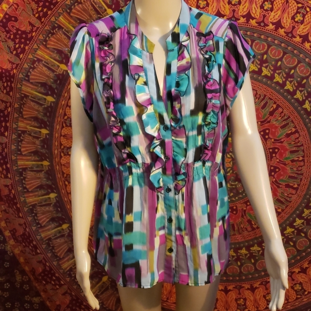 NY Collection Chiffon cap sleeve blouse size large
